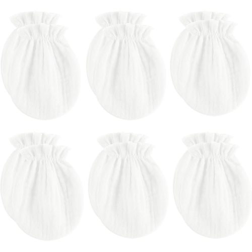MOMSMENU Newborn Mittens No Scratch Mitts Muslin 100% Cotton baby Mittens 0-6 months 6 Pack