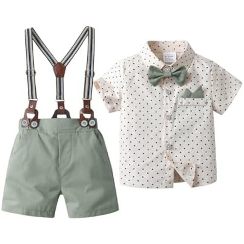 Baby Boys Shorts Sets,Infant Shirt + Shorts + Bow Tie + Suspenders,Toddler Summer Gentleman Outfits