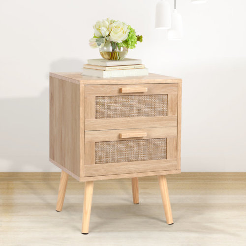 Spurlin Rattan Nightstand With 2 Storage Drawers