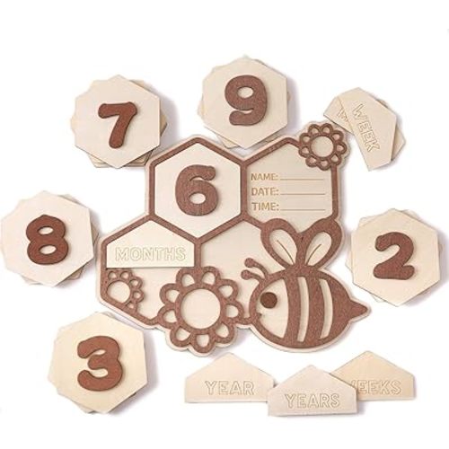 3D Bee Wooden Monthly Milestone Cards, 1-12 Monthly Milestone Signs,Cute Baby Monthly Milestone Card Sign, Baby Pregnancy Growth Photo Prop,Baby Announcement Sign,Baby Photo Props.