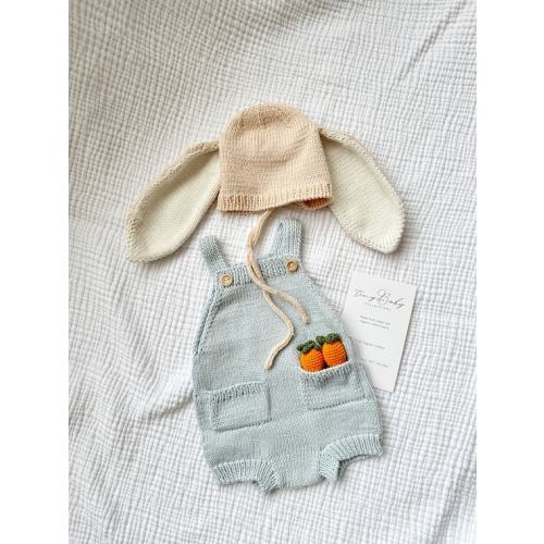 Matching Cuddle & Kind Doll- Knit Baby Bunny Outfit: Romper and Hat With Carrots - Etsy