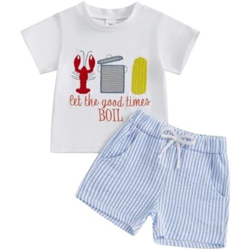Toddler Baby Boy Girl Crawfish Outfit Little Boys Girls Kids Summer Clothes Short Sleeve Shirt Shorts Clothing Set