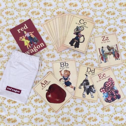 Vintage ABC alphabet flash cards with canvas drawstring bag