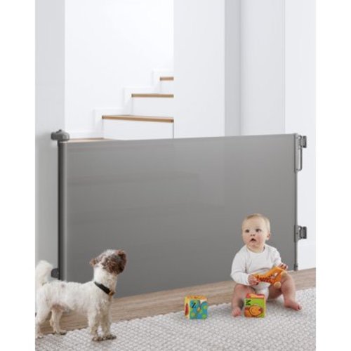 Ophanie Retractable Baby Safety Gate,Mesh Pet Gate 33" Tall, Extends to 55" Wide, Indoor & Outdoor Child Gates for stair,Gray