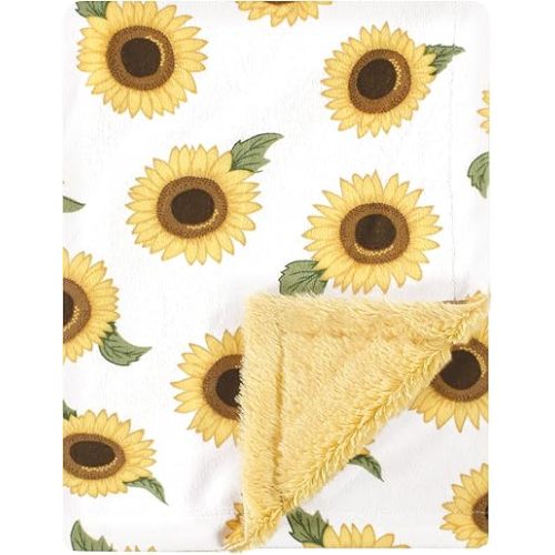 Hudson Baby Unisex Baby Plush Blanket with Furry Binding and Back, Sunflower, One Size