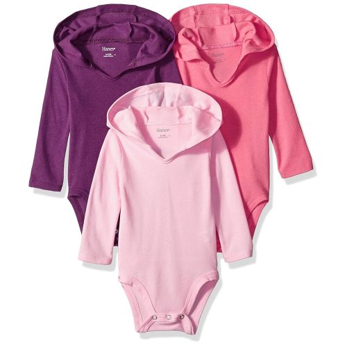 Hanes Baby Long Sleeve Bodysuit, Ultimate Bodysuit Hoodie Boys & Girls, 3-pack