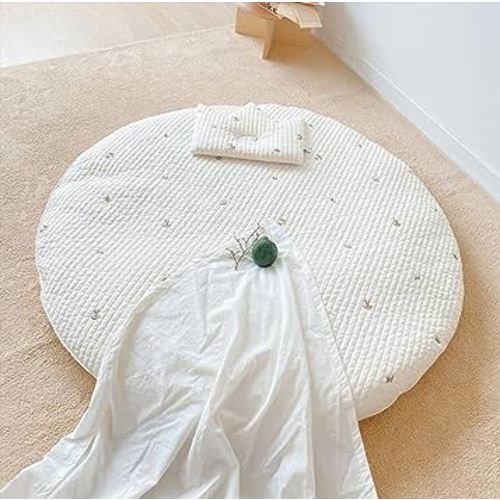 Baby Play Mat Infant Toddler Boy Girl Round Playmats Detachable Washable Crawl Mat Baby Room Area Rug Floor Mat Carpet for Activity Floor Mat Room Decorative (Olives)