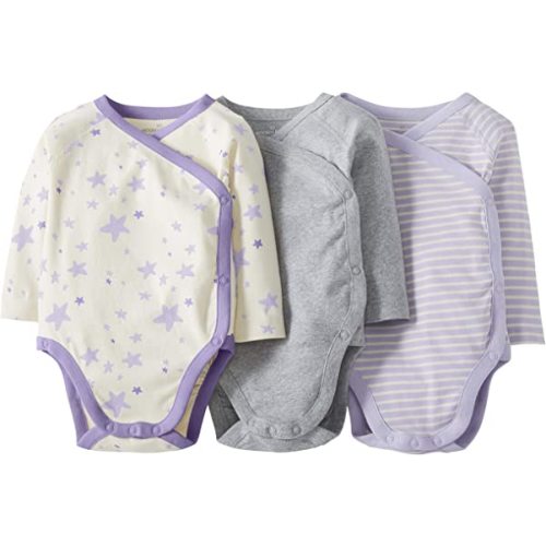 Moon and Back by Hanna Andersson Unisex Baby Long-Sleeve Side Snap Bodysuit, Pack of 3