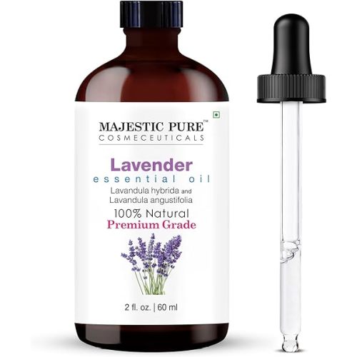 Majestic Pure Essential Oil with Glass Dropper - 100% Pure and Natural - Essential Oils for Diffuser, Aromatherapy, Soap and Candle Making, Lavender Essential Oil, Lavender Oil, 2 Fl Oz