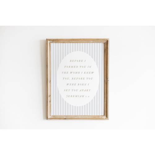 Nursery Christian Wall Art, Jeremiah 1:5, Bible Verse Print, Blue Vintage Scripture Print, Cottagecore Decor, Neutral Baby Boy Girl Room Art