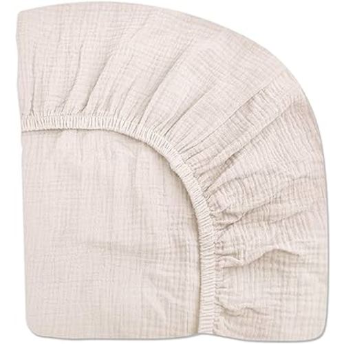 Mini Crib Sheets for Baby, Fitted Pack N Play Mattress and Mini Cribs 24" x 38", Neutral Muslin Cotton Mini Crib Mattress Sheet with Boho Style, Soft and Breathable Comfort (Cream, Mini Crib Sheet)