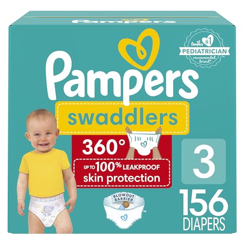 Pampers Diapers - Swaddlers 360 - Size 3, 156 Count, for up to 100% Leakproof Premium Skin Protection