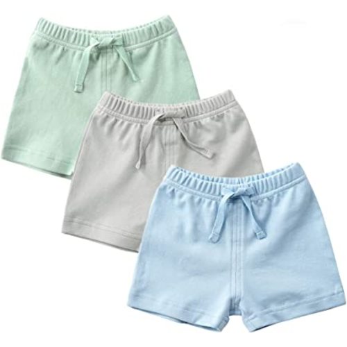 Teach Leanbh Unisex-Baby 3-Pack Cotton Soild Color Short with Drawstring 3-24 Months