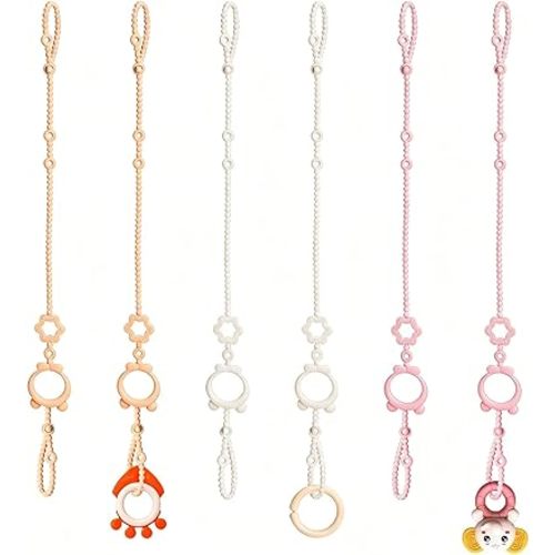 Toy Straps for Baby, 6pcs Adjustable Toy Holder for Stroller Accessories, Silicone Baby Tether Pacifier Clip, No Throw Baby Travel Essential Leash for High Chair, Car Seat, Baby Toy Clips