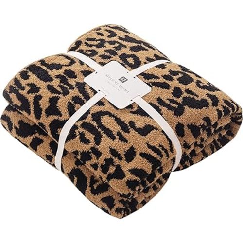 MH MYLUNE HOME Ultra Soft Leopard Throw Blanket (50x60 inches) Microfiber Blankets Plush Warm Reversible Cheetah Blanket Leopard Pattern Throw for Couch Bed Sofa - Brown, 50"x60"