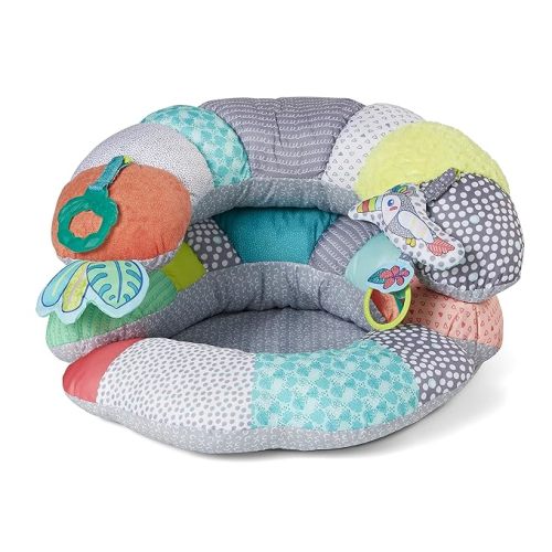 Infantino 2-in-1 Tummy Time & Seated Support - for Newborns and Older Babies, with Detachable Support Pillow and Toys, for Development of Strong Head and Neck Muscles - Toucan