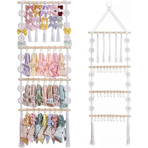 RDYEAAR Bow Organizer for Girls, Headband Organizer for Baby Girl, Bow Hanger for Girls, White Baby Girl Nursery Decor, Toddler Hair Accessory Organizer,Hanging Organizer