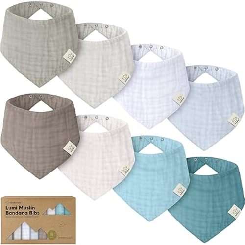 8-Pack Muslin Baby Bibs for Drooling, Teething – Muslin Bandana Drool Bibs for Baby Boys, Girls, Newborn, Teething Toddlers, Infant 0-36 Months, Soft Cotton Extra Absorbent (Mirage)