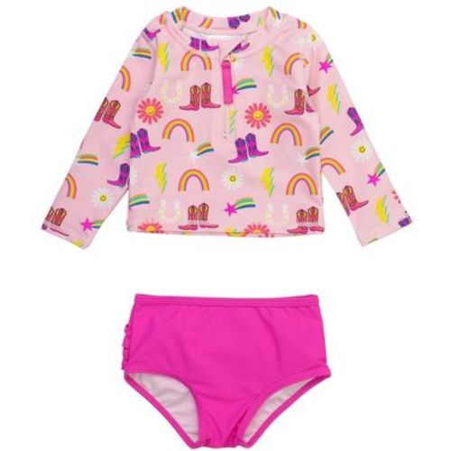 Rufflebutts Baby/toddler Girls Upf50+ Long Sleeve Zipper Rash Guard 2-piece - Cowgirl Cutie, 6-12m