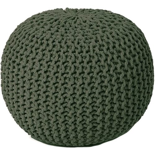 REDEARTH Round Hand Knitted Pouf - Foot Stool Bean Bag Ottoman - Cord Boho Pouffe - Poof Accent Beanbag Footrest for Living Room - Bedroom - Patio - Lounge (19.5"x19.5"x14") - Olive