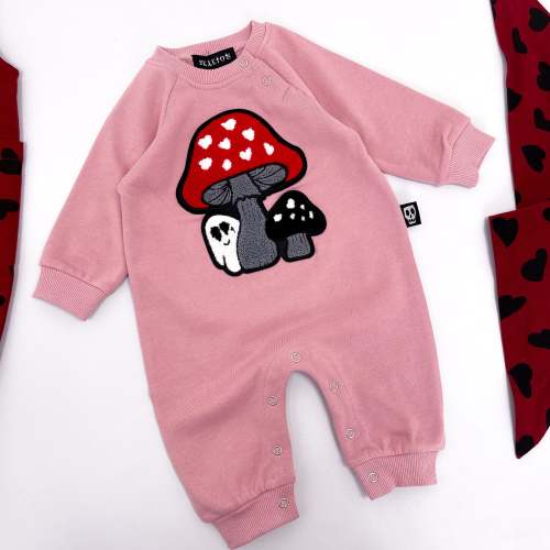RED TOADSTOOL GHOST DUSKY PINK FOOTLESS ROMPER