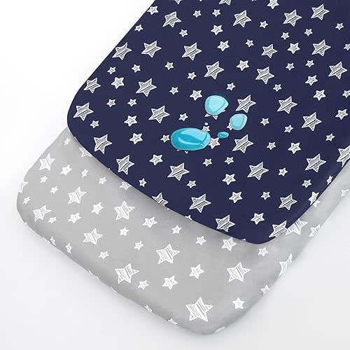 Bedside Sleeper Bassinet Sheets Waterproof 2 Pack Compatible with Mika Micky & MiClassic & Milliard Bassinet, Fit Most Bedside Sleeper Bassinet Mattress, Grey&Navy