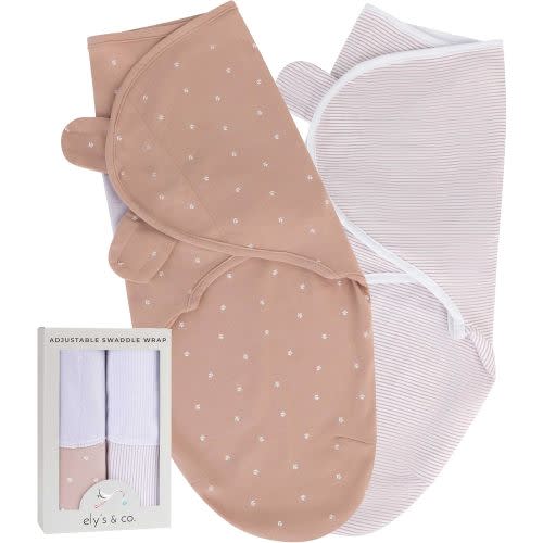 Ely's & Co. Adjustable Swaddles for Newborn, Baby Swaddles 0-3 Months, Swaddle Sack for Baby Girl, 100% Cotton, 2 Pack (Pink Tulip)