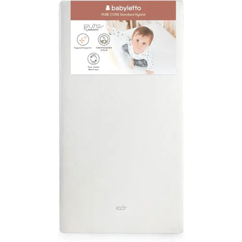 Babyletto Pure Core Crib Mattress, Hybrid Quilted Waterproof Cover, 2-Stage, Greenguard Gold Certified