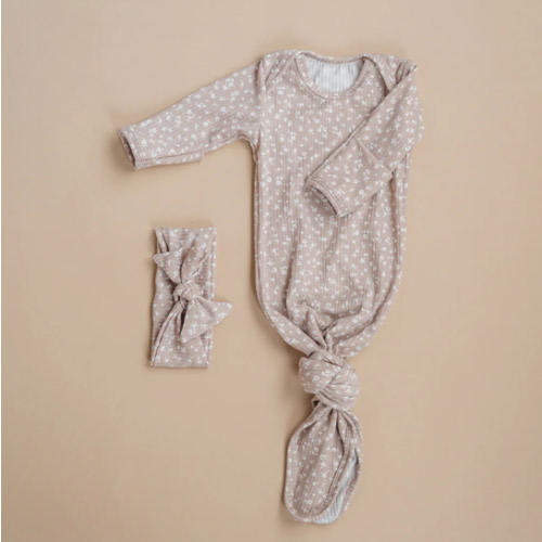 Sleeper and Bow Set- Taupe Floral