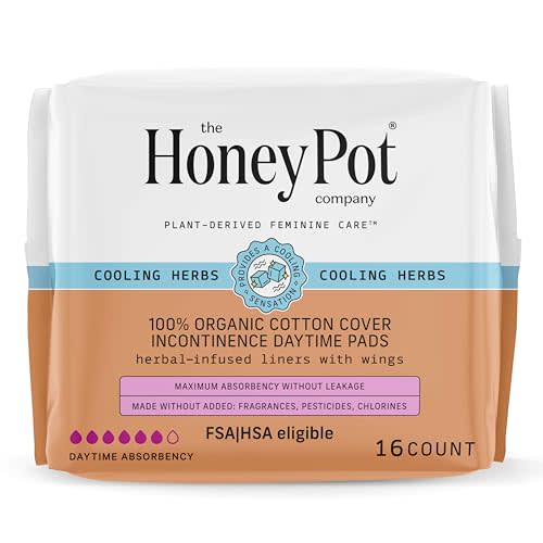 The Honey Pot Company - Herbal Pads for Women - Organic Incontinence Daytime w/Wings. Infused w/Essential Oils for Cooling Effect & Postpartum Essentials - Feminine Care - FSA & HSA - 16ct.