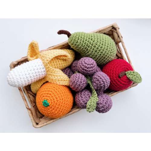 Crochet Play Food Fruit Sets with cotton market bag