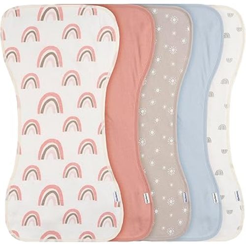 Gerber Baby Unisex Burp Cloths 5-Pack, Pink Rainbows, Size 10.5" x 21"