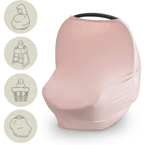 mushie Baby Car Seat Canopy Cover | Breathable & Stretchy Multi Use Cover for Breastfeeding, Nursing, High Chair, Shopping Cart, Strollers (Blush)