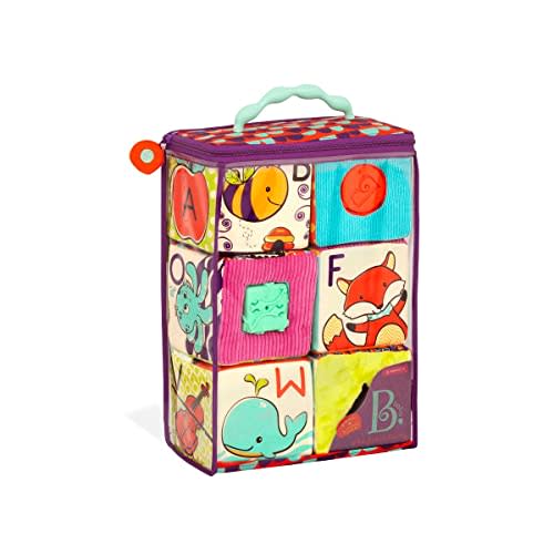 B. Toys Soft Fabric Building Blocks for Toddlers - Educational Alphabet Blocks with Textured Shapes - Stack & Play ABC Blocks for 6 Months+