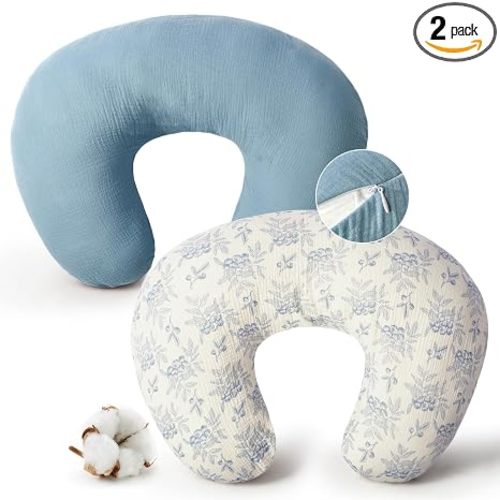 FUNUPUP Muslin Nursing Pillow Cover Compatible with Boppy Nursing Pillow, Soft Baby Nursing Covers for Breastfeeding Pillows for Boys Girls, only Cover, Blueberries & Blue