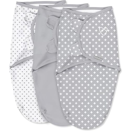 SwaddleMe by Ingenuity Original Swaddle, 100% Cotton, Improves Sleep & Calms Startle Reflex, 0-3 Months, 3-Pack - Criss Cross Polka Dot