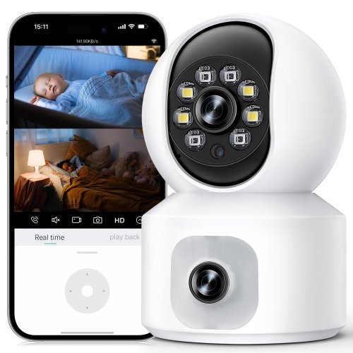 GPED Baby Monitor with Dual Cameras, 2K HD Wifi Cameras for Home Security/Baby Monitor/Pet Camera, 360° PTZ & Fixed Camera, Two-Way Audio, Motion Tracking &Full-Color Night Vision for Baby Pet Elderly
