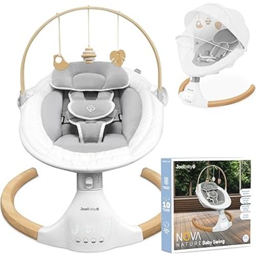 Jool Baby Nova Nature Baby Swing for Newborns – Natural Wood Toys, Electric Motorized Infant Swing, Bluetooth Music