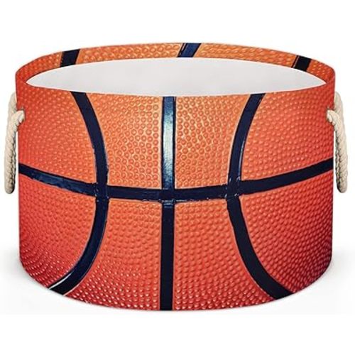 Pardick Large Round Storage Basket Sport Ball Basketball Collapsible Circle Storage Bin Laundry Hamper With Handle for Kids Toy Blanket Dirty Clothes Towel Living Room Nursery Storage Organizer