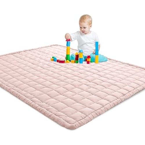 HOMBYS Soft Thick Play Mat for Playpen 50x50, Soft Quilted Baby Play Carpet Mat with Non-Slip Backing for Kids Toddler Crawling and Play, Machine Washable Playmat for Nursery, Pink