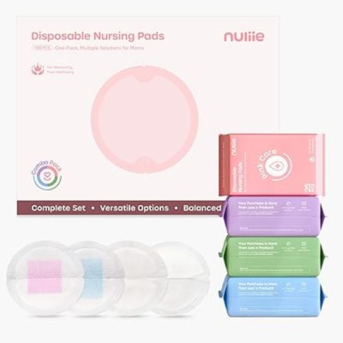 Nuliie Disposable Nursing Pads Variety Pack – Find Your Match (4 Types × 25 Each), 100 Count Breast Pads for Leaking Milk, Air-Fit, Breathable, High-Absorbency, Skin-Friendly