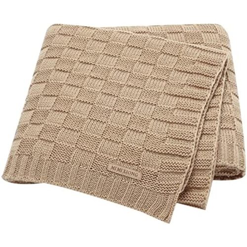 LAWKUL Cable Knit Baby Blanket Beige Receiving Blankets Crochet Safe Natural Blanket for Newborn Boy Girls Size 40x30 Inches