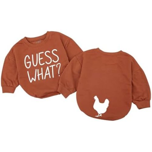 Guess What Chicken Baby Bodysuit - Funny Romper Outfit Animal Front Back Cute Shower Gift Long Sleeve Newborn Toddler