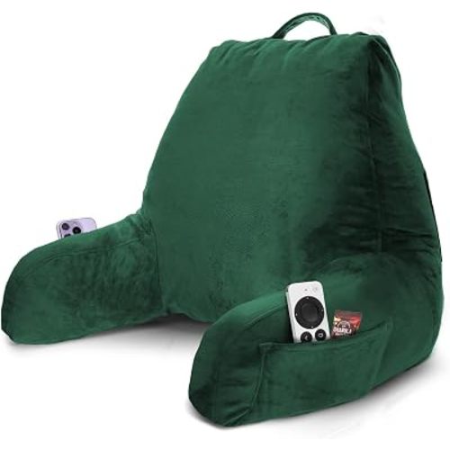 Nestl Reading Pillow with Shredded Memory Foam, Designed for Sitting Up in Bed and Couch, Back and Arms Adjustable Support for Adult & Teens Backrest Pillows for Reading with Washable Cover Dark Green