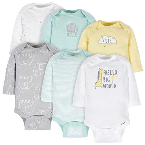 Gerber Unisex Baby 6 Pack Long-sleeve Onesies Bodysuit, 6-9M