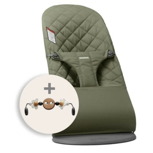 BabyBjorn Bouncer Bliss Woven Quilt Green Toy Bar Googly Eyes Black