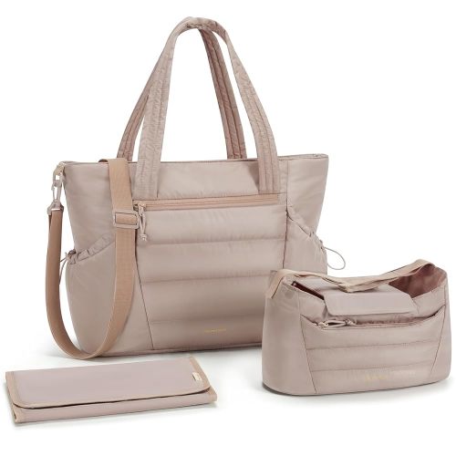 mommore Diaper Bag Tote with Stroller Organizer Puffer Bag Large Capacity Baby Bag with Changing Pad for Travel, Hospital