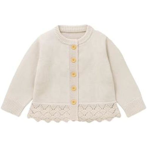 Hadetoto Baby Girl Knit Cotton Cardigan Sweater Long Sleeve Button Up Lace Sweatshirt Jacket Fall Infant Toddler Clothes