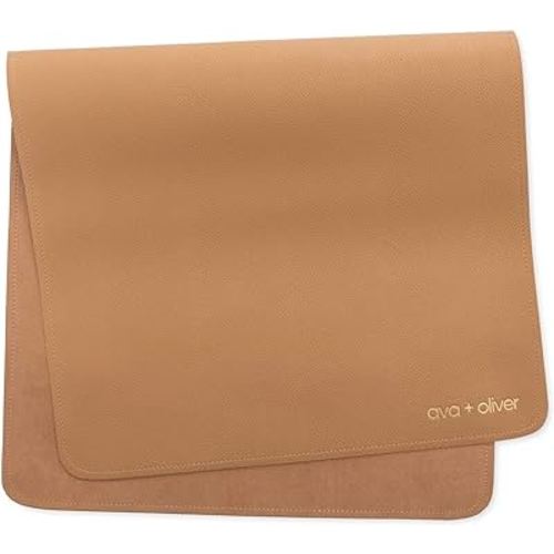 Ava + Oliver Vegan Leather Baby Changing Mat - Multipurpose Portable Wipeable Waterproof Diaper Pad - Compact for Travel (16 x 30 in) (Tan)