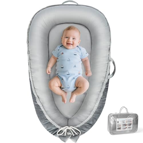 BBWOO Baby Lounger - Baby Lounger for Newborn 0-24 Months, Breathable & Soft Cotton and Velvet Cover Baby Nest, Portable Cozy Infant Lounger for Home and Travel, Ideal Baby Essentials & Shower Gifts